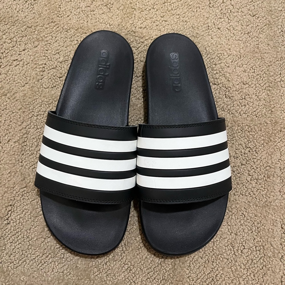 Adidas black and white slides